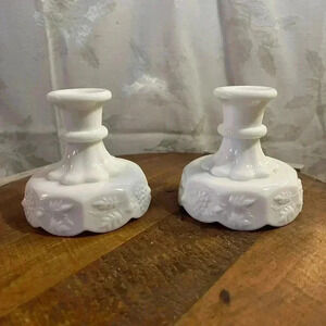 Westmoreland White Glass Grape Candle Holder Paneled Vintage  set of 2